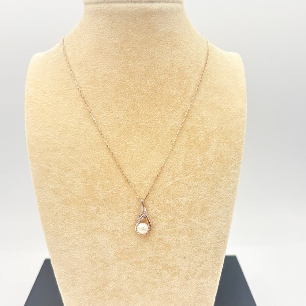 925 Italy Sterling Silver Box Chain Necklace w/ Genuine Freshwater Pearl Pendant
